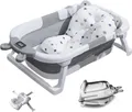 Produktbild: Faltbare Baby-Badewanne mit Echtzeit-Temperaturanzeige, Schwimmkissen & Abfluss, tragbare Reise-Badewanne für Neugeborene & Kleinkinder (0–36 Monate), platzsparende, langlebige Badewanne für Mädchen & Jungen Grau mit Rutschfeste Kissen