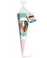 Produktbild: itenga Motiv Schultüte Mädchen 85cm – eckig mit Tüllverschluss – stabile Zuckertüte Einschulung mit Motiv (Einhorn, Pferd, Meerjungfrau, Prinzessin) (Pferde)