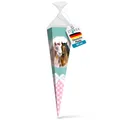 Produktbild: itenga Schultüte Pferde 85cm 6eckig mit Tüllverschluss rosa türkis Pferdefreunde