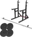 Produktbild: GORILLA SPORTS® Squat Rack - mit Langhantel Set, 30 mm, Langhantelstange 170cm und 30kg Hantelscheiben, Verstellbar, mit Dip-Griffen - Langhantelablage, Hantelständer, Kniebeugenständer