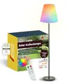 Produktbild: SCHWAIGER Solar Außenlampe I 1,5 m LED-Stehleuchte für draußen I per Fernbedienung steuerbar & IP44 spritzwassergeschützt I dimmbar & mit Farbwechsel I Solarlampe mit 4 Leuchtmodi