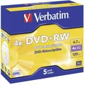 Produktbild: Verbatim DVD+RW 4X Speed 4,7GB Jewel Case 5er Pack DVD-Rohlinge