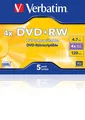 Produktbild: VERBATIM DVD+RW SERL 4.7GB 4x Speed 5er JewelCase Rohlinge Matt Silver