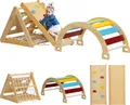 Produktbild: AIYAPLAY  7-in-1 Montessori Klettergerüst Indoor Holz Kletterdreieck mit Kletterbogen, Rutsche, Indoor Spielplatz mit Rampe, Kletternetz, Kletterstein, für Kinder von 1,5-4 Jahre, Mehrfarbig