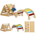 Produktbild: Klettergerüst Indoor, 7 in 1 Kletterdreieck mit Rutsche Kletterbogen Rampe Holz