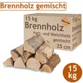 Produktbild: Brennholz Kaminholz gemischt 15 kg Holz Ofen Hartholz Weichholz 25 cm Flameup