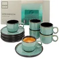 Produktbild: SÄNGER Fiji | Espressotassen Set Steingut 12 teilig, Mokka Tassen Set 6 Personen, Tassen & Untertassen Espresso Tassen spülmaschinenfest mikrowellenfest Tassenset dunkelgrün 80 ml | VALUE COLLECTION