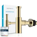 Produktbild: Bächlein Design Siphon Universal für Waschbecken & Waschtisch [Gold] Premium Design Siphon fürs Waschbecken