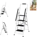 Produktbild: Trittleiter 4 Stufen Klappbar Mit Handlauf Und Rutschfester Stufen, Klapptritt Klappleiter Klapptreppe Stehleiter Haushaltsleiter Leiter Leiter, Ideal Für Zuhause/küche/garage, Belastbar Bis 150 Kg