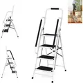 Produktbild: Trittleiter 4 Stufen Klappbar Mit Handlauf Und Rutschfester Stufen, Klapptritt Klappleiter Klapptreppe Stehleiter Haushaltsleiter Leiter Leiter, Ideal Für Zuhause/küche/garage, Belastbar Bis 150 Kg
