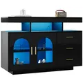 Produktbild: Merax Sideboard mit Hochglanzfront, Kommode mit 3 Schubladen und 2 Türen,inkl. LED,Buffet,Anrichte schwarz