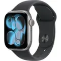 Produktbild: Apple Watch Series 11, GPS + Cellular, 46mm, Spacegrau Aluminiumgehäuse mit schwarzem Sportband - S/M - Dunkelgrau
