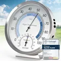 Produktbild: MAVORI® 2in1 Hygrometer innen analog und Thermometer analog innen aus Edelstahl - Thermometer Hygrometer analog - Temperatur und Luftfeuchtigkeitsmesser innen für ein gesundes Raumklima - Ø 12,5cm