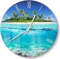 Produktbild: DEQORI Glasuhr Ø30 cm Römisch 'Insel im tropischen Meer' Wanduhr Glas Uhr Design leise