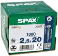 Produktbild: SPAX Universalschraube, 2,5 x 20 mm, 1000 Stück, Kreuzschlitz Z1, Senkkopf, Vollgewinde, 4CUT, WIROX A3J, blank verzinkt, 1081010250205