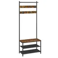 Produktbild: VASAGLE Garderobenständer, Garderobe mit Schuhbank, Kleiderständer, Kleiderstange, 9 abnehmbare Haken, 32,2 x 64 x 180 cm, Industrie-Stil, für Flur Schlafzimmer, vintagebraun-schwarz HSR411B01