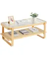 Produktbild: VEVOR Rattan-Couchtisch rechteckiger Kaffeetisch aus geflochtenem Rattanholz mit Tischplatte aus gehärtetem Glas, 115 cm moderner Boho-Couchtisch mit Stauraum & Beinen aus Naturholz, Wohnzimmer