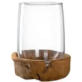 Produktbild: Leonardo Terra Windlicht mit Teakholz Sockel, handgefertigter Kerzenhalter, Teelicht Vase aus Klarglas, Höhe 27 cm, Durchmesser 23 cm, 084409