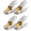 Produktbild: deleyCON 4x CAT 8 Netzwerkstecker RJ45 Werkzeuglos Geschirmt 40 Gbit/s Netzwerk Stecker für Starre Verlegekabel Rohkabel Steckverbinder RJ45 Ethernet LAN DSL Patchkabel