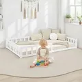 Produktbild: Homestyle4u Kinderbett 120x200 mit Rausfallschutz Weiß Bodenbett Montessori Bett Lattenrost Kleinkindbett - Weiß