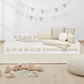 Produktbild: Kinderbett 120x200 Mädchen Junge Rausfallschutz Bodenbett Holz Weiß Homestyle4u