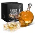 Produktbild: Oak & Steel – Totenkopf-Glaskaraffe und 6 Totenkopf-Schnapsgläser, Premium-Wein- und Whiskyspender, Halloween-Geburtstags-Geschenk-Set, Idee – 700 ml