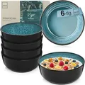 Produktbild: Sänger Vigo | Steingut Müslischalen Bowl Schüssel 6 teilig, Schüssel Set 6 Personen, Schale spülmaschinen- mikrowellen- kratzfest, Schüsseln blau mit schwarzem Rand 550 ml | VALUE COLLECTION