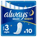 Produktbild: Always Maxi Profresh Night Damenbinden (Größe 3) 10 Stück, Neutralisiert Gerüche, Super Fit, Super Absorbierend, Einzeln Verpackt