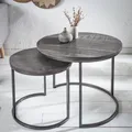 Produktbild: Industrial 2er Set Beistelltische ELEMENTS 60cm grau Mangoholz massiv rund