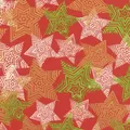 Produktbild: Star Geschenkpapier, Geschenkpapier gestreifte Sterne 70cm x 2m Rolle rot / gold