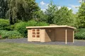Produktbild: Gartenhaus Blockbohlenhaus Gerätehaus  Trittau 3 im Set mit Anbaudach 3,3 m+ Rückwand naturbelassen 580,5x297x217 cm