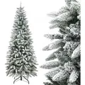 Produktbild: Yorbay Künstlicher Weihnachtsbaum Künstlicher Slim Tannenbaum aus PE und PVC, mit LED Beleuchtung, 180 / 210 cm auswählbar, mit Ständer, Schneeflocken, Schlankes Design, Weihnachtsbaum Christbaum für Weihnachten-Dekoration grün 210 cm