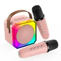 Produktbild: Karaoke Maschine Kinder mit 2 Mikrofon von MMOBIEL – Mini Karaoke Maschine, Tragbare Bluetooth Lautsprecher, 2 Mikrofon Kabellos – Spielzeug 3+ Jahre, Geschenke für Mädchen, Junge, Kinder – Rosa