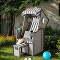 Produktbild: Wohnando Bulli Strandkorb XXL mit Bullauge - Hochwertiger Liegestuhl für Garten & Outdoor, Ostsee Design, 1-Sitzer Sonnenliege, Strandkörbe für Balkon, wetterfest, Beach Chair, Sonnenschutz