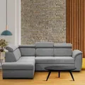 Produktbild: Ecksofa Madera L-Form Corner Sofa mit Schlaffunktion Bettkasten l-förmige Polsterecke mit Kopfstützen modernes Schlafsofa, Stoff: matana 03 - gra... - Grau