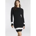 Produktbild: Strickkleid AJC, Damen, Gr. 46, N-Gr, schwarz (schwarz, rot), Feinstrick, Obermaterial: 50% Viskose, 26% Polyamid, 24% Polyester, gestreift, figurbetont kurz, Rippbündchen, Kleider Strickkleid, mit Kontraststreifen aus weicher Viskosemischung