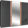 Produktbild: Wimex Schwebetürenschrank Bern (3 Türen, Einlegeböden, Kleiderstangen, Spiegel, 1-St., moderne Optik, Metallgriffleisten, mit Spiegel) 313x64x216cm graphit Eiche Artisan Spiegel 3-türig