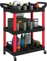Produktbild: HOMCOM Werkstatt-Rollwagen mit 3 Etagen, Werkzeugwagen mit Griff, Hakenlöchern für Werkzeug Montagewagen für Garage, Lagerhaus, max. 91 kg Belastbar, Rot+Schwarz