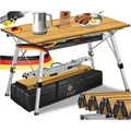 Produktbild: KESSER Campingtisch Klapptisch faltbar & höhenverstellbar mit aufrollbarer Tischplatte (70x120cm klappbarer Tisch inkl. Tragetasche mit Trageband & Netztasche), Falttisch mit Aluminium-Rahmen - max. 50kg & rost- & kratzfest braun 70 cm x 80 cm x 120 cm