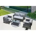 Produktbild: Gardenson Gartenset, Grau, Schwarz, Textil, 4-teilig, Füllung: Schaumstoff, UV-beständig, wetterbeständig, geeignet für Balkon, Gartenmöbel, Gartenmöbel-Sets