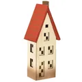 Produktbild: Holz Lichthaus Deko Natur Rot Batteriebetrieb 8,5x6,5x22cm