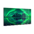 Produktbild: DEQORI Wandgarderobe Glas & Metall | Motiv Vestrahorn im Polarlicht | 60x30 cm | Design Haken-Leiste modern | Garderoben-Paneel für Flur, Wohnzimmer & Schlafzimmer | magnetisch & beschreibbar