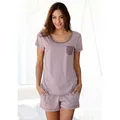 Produktbild: Shorty ARIZONA, Damen, Gr. 32/34, lila (mauve, meliert), Single Jersey, Obermaterial: 60% Baumwolle, 40% Polyester, meliert, Basic, Basic kurz, Rundhals, Homewear-Sets Shorty, meliert mit Rundhalsausschnitt Brusttasche