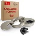 Produktbild: Kabeldurchführung Schreibtisch 60 mm Ø – 2 Stück Kabeldurchlass aus Metall ma...