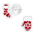 Produktbild: Monkimau Kinderohrringe Winter Handschuhe und Socken Ohrstecker aus 925 Sterling Silber rot und weiß emailliert und premium Stecker