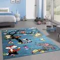 Produktbild: CARPETIA Teppich mit zahlreichen Tiermotiven | in der Farbe blau | Kinderfreundlich, 120 x 170 cm