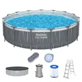 Produktbild: BESTWAY Pool, Komplett-Set mit Filterpumpe Ø 457 x 107 cm, LED-Design, rund - schwarz