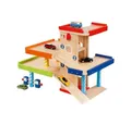 Produktbild: goki Spiel-Parkhaus aus Holz, 51,9 x 31,4 x 38,5 cm Tanksäulen Waschanlage Holzspielzeug