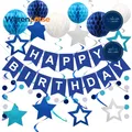 Produktbild: Happy Birthday Girlande Party Set Blau Wiederverwendbar mit Wabenbällen 8