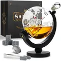 Produktbild: WHISISKEY Whisky Karaffe Set - Whiskey Geschenkset - Geschenke für Männer - Männergeschenke Geschenk - Geburtstagsgeschenk Mann - Globus Dekanter 900ML, Geschenkbox, 4 Whisky Steine